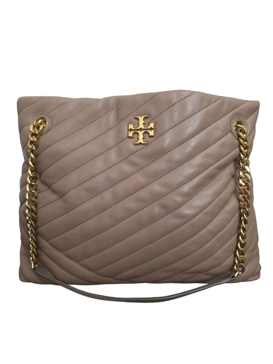 Tory Burch Handbags - Tory Burch Kira Chevron Tote Bag Taupe Beige Leather Quilted Chain